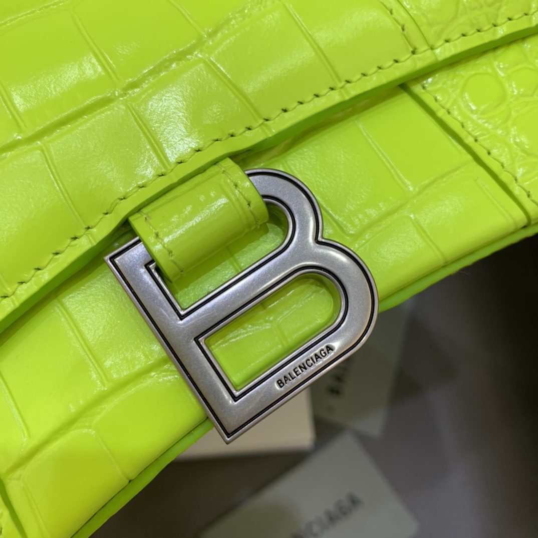 Balenciaga Hourglass XS Handbag Crocodile Embossed Shoulder Bag Lemon Yellow